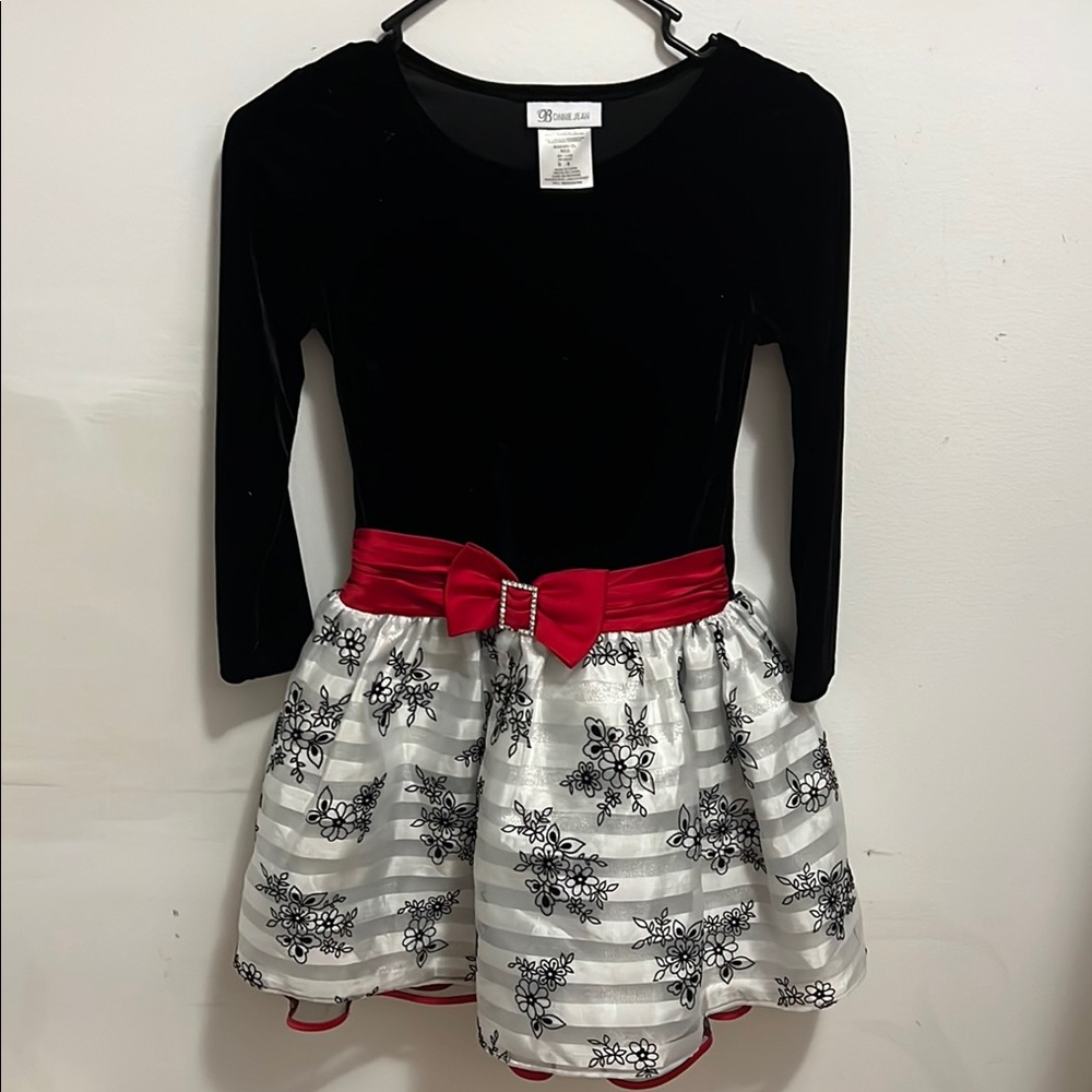 Bonnie Jean Black Velvet Dress with Red Accents
